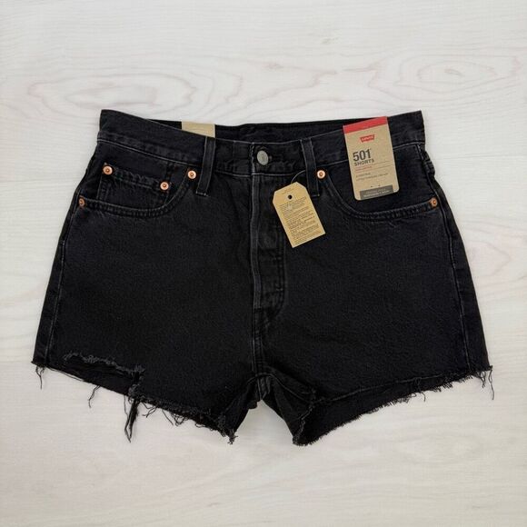 Levi's 501 Womens Original Denim Shorts Button Fly Size 29 Black Frayed New